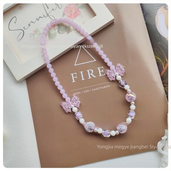 Gyermekeknek szóló masni-kötésű nyaklánc, átlátszó akril gyöngyökkel – kézzel készített, 3–10 éveseknek