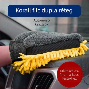 Chenille anyagú autómosó kesztyű, vízálló, kétoldalas, fleece bélés