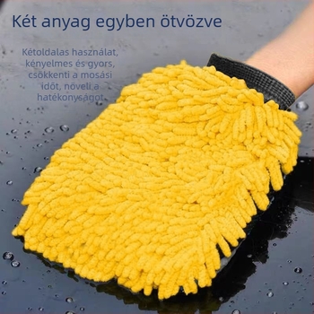 Chenille anyagú autómosó kesztyű, vízálló, kétoldalas, fleece bélés