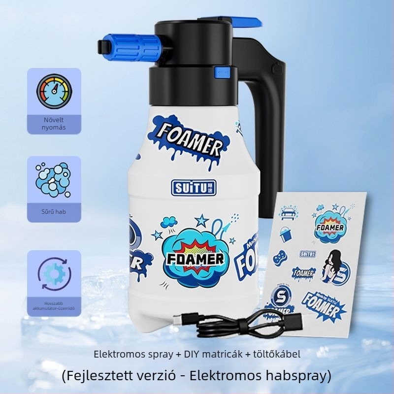 Elektronikus habspray üveg autómosáshoz és növények öntözéséhez, nagy nyomású levegő-támogatott permetező, műszaki műanyagból