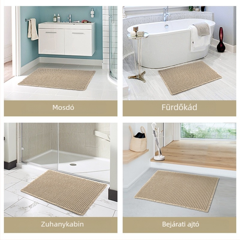 Egyszínű waffel-szövésű szőnyeg bejárathoz és fürdőszobához, nedvszívó és csúszásmentes.