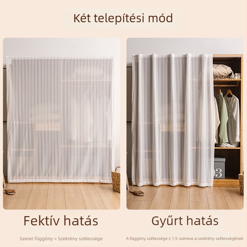 Gardrób ajtófüggöny hálós anyagból – porvédő, stílus: modern minimalist, típus: hálós függöny