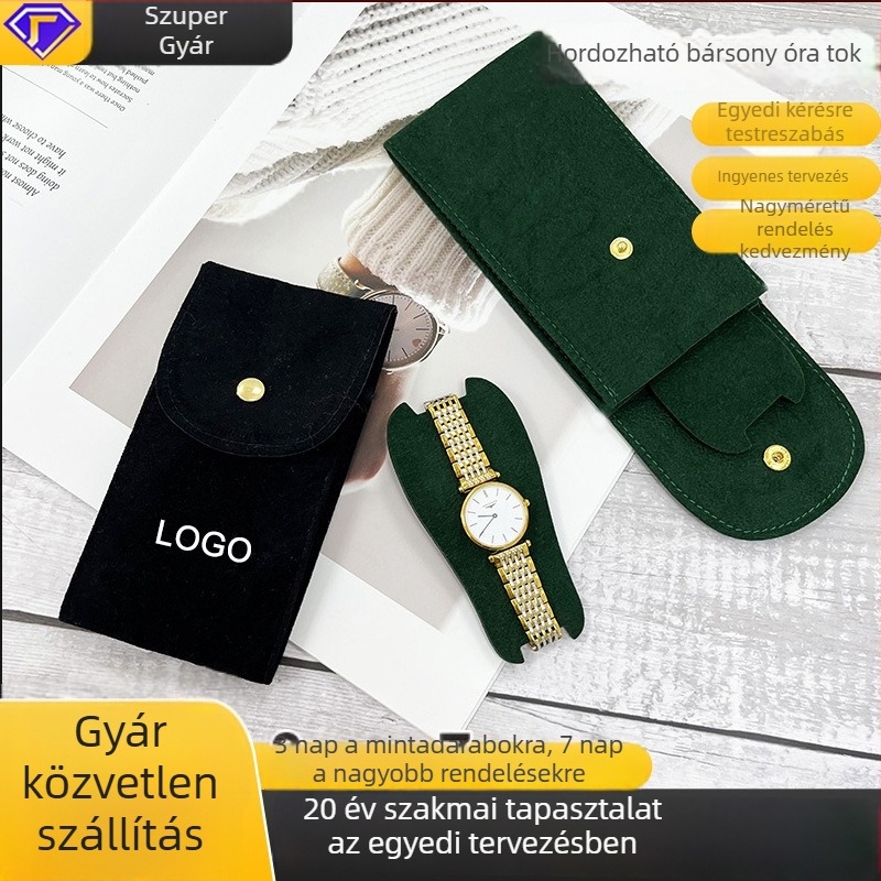 Flanel anyagú óratároló taska, hordozható, karcolásálló, snap-gombos zárás, ékszer csomagolás
