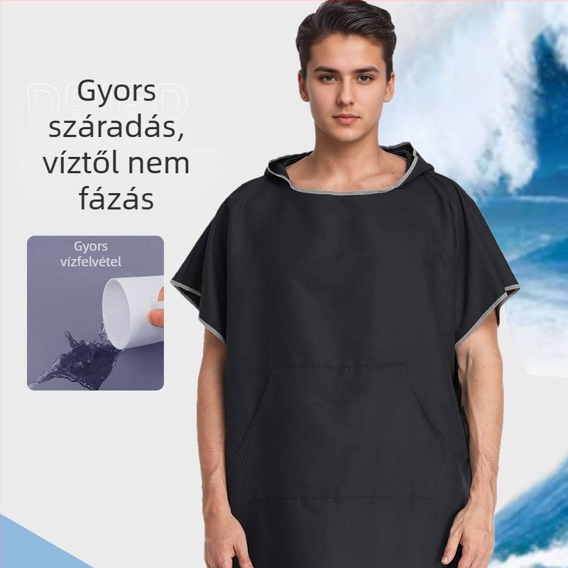 Kapucnival ellátott strand- és medencés fürdőlepedő — ultrafin rost, gyorsan száradó, 200–300 g, 120D szál, nyomtatott, egyszerű szövés