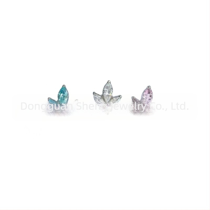 F136 Titánium marquise cirkónium fülbevalók, G23 titán ötvözet, belsőmenetes fülpiercing ékszer, természetes stílus