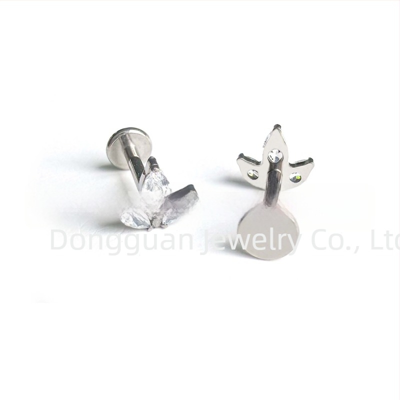 F136 Titánium marquise cirkónium fülbevalók, G23 titán ötvözet, belsőmenetes fülpiercing ékszer, természetes stílus