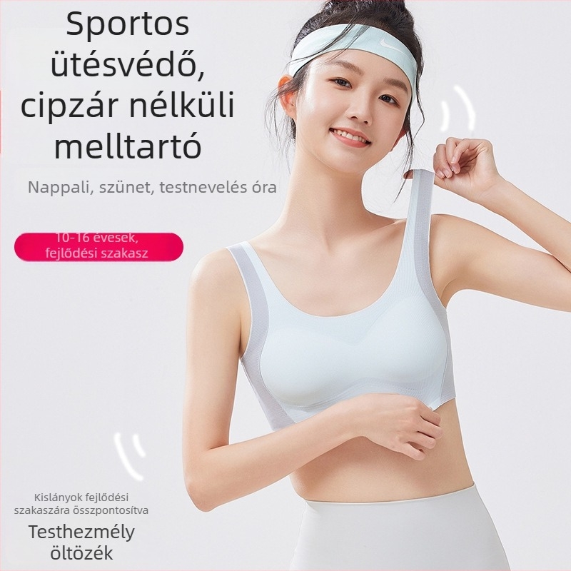 Tinédzser sportmelltartó 12–15 éveseknek, lélegző nylon, minimalist design, vékony formázott kosár pamutbetéttel, rögzített dupla pántok