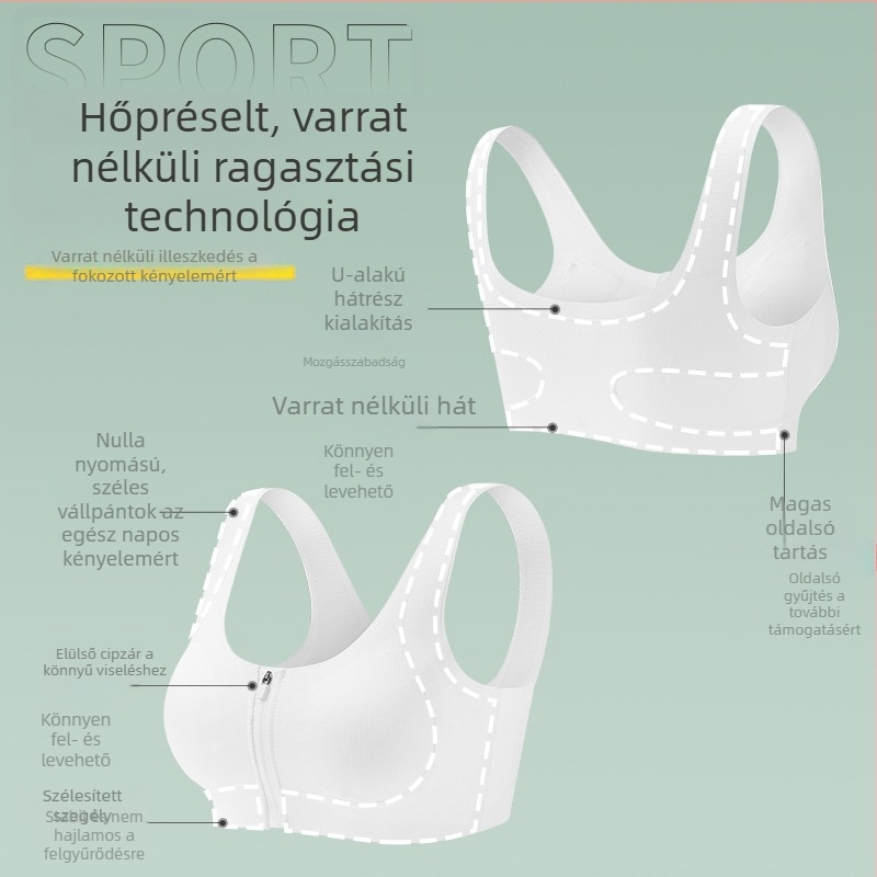 Előzáras pamut edzőmelltartó lányoknak 12–16 éveseknek, vest-stílus, 3/4 kosár