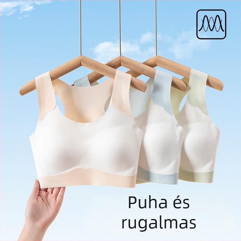 12–15 éves lányoknak nylon sportmelltartó, vest-stílusú, teljes kosár, vékony formázott kosár, bélés 70–80% nylon, fix dupla vállpánt, lélegző és kényelmes