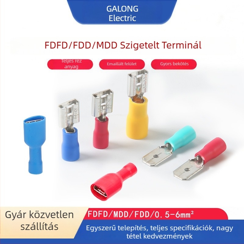 Dokkoló férfi és női betétek, hidegpréselt szigetelt terminál dugaszoló típus, modell FDD/MDD/FDFD, 110250FDFD, Jialong