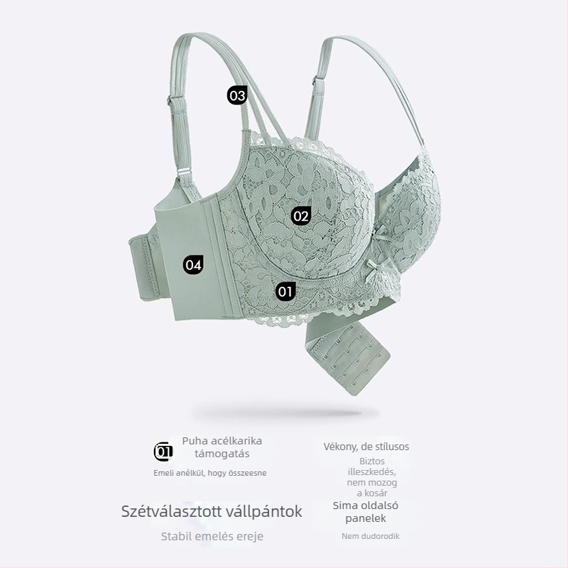 Melltartó, 3/4 kosár, vékony formázott kosarak, nejlon anyag, fixált dupla vállpántok, hátul három sor csat