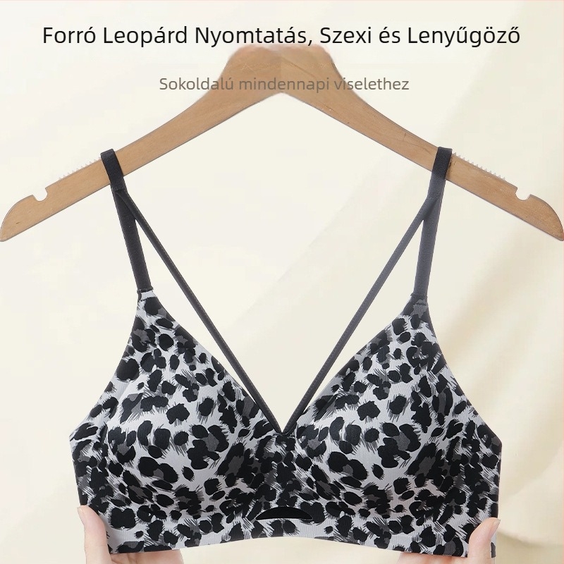 Leopárd mintás nylon melltartó, 3/4 kosár, varrat nélküli, lélegző hátsó rész, anti-nyúlás, hátul két sor kapocs