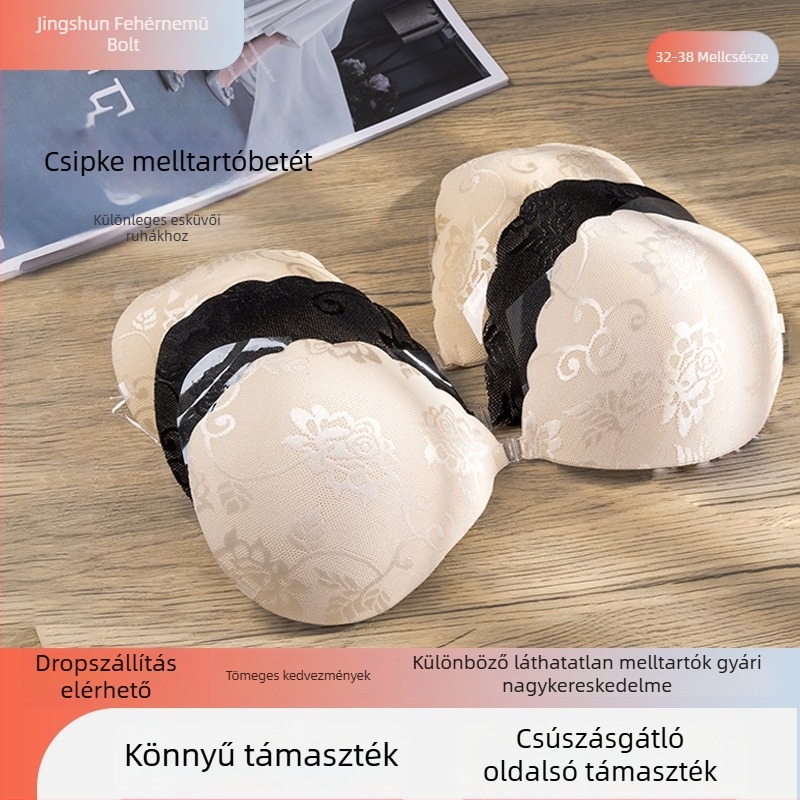 Légáteresztő csipkés szilikon láthatatlan melltartó, vállpánt nélküli, push-up, vékony, menyasszonyi ruhához