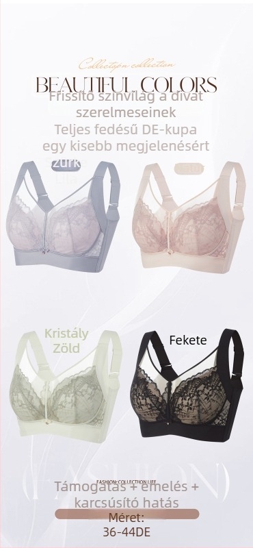 Nylon melltartó teljes lefedettséggel, vékonyan formált kosarakkal, oldalsó összegyűjtés, rögzített dupla vállpántok, hátul öt kapocssor