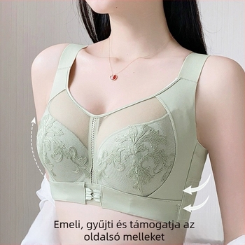 Nagymellűeknek készült melltartó, csipkés nylon anyagból, 3/4 kosár, vékony formázott kosár, fix dupla vállpántok, hátul négy sor kapocs