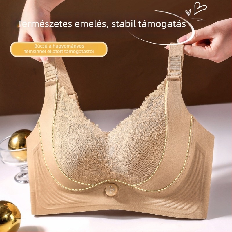 Csipkés, vezeték nélküli push-up melltartó oldalsó emeléssel, 3/4 kosárral, latex belső kosárral, Nylon/Polyamide anyagú