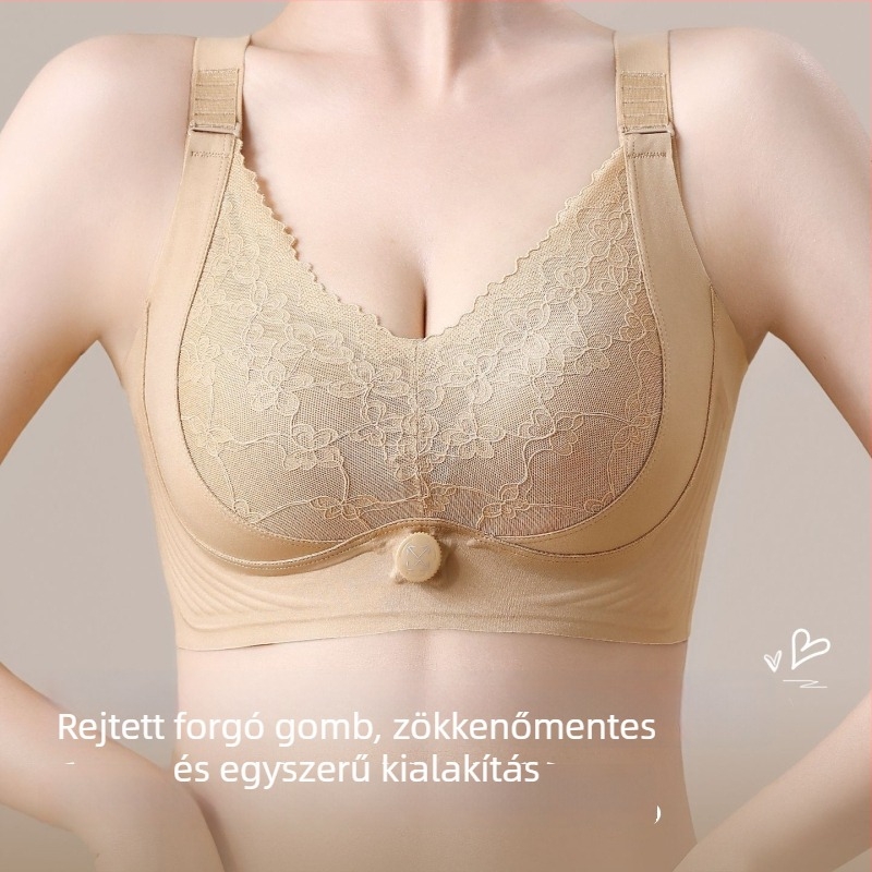 Csipkés, vezeték nélküli push-up melltartó oldalsó emeléssel, 3/4 kosárral, latex belső kosárral, Nylon/Polyamide anyagú
