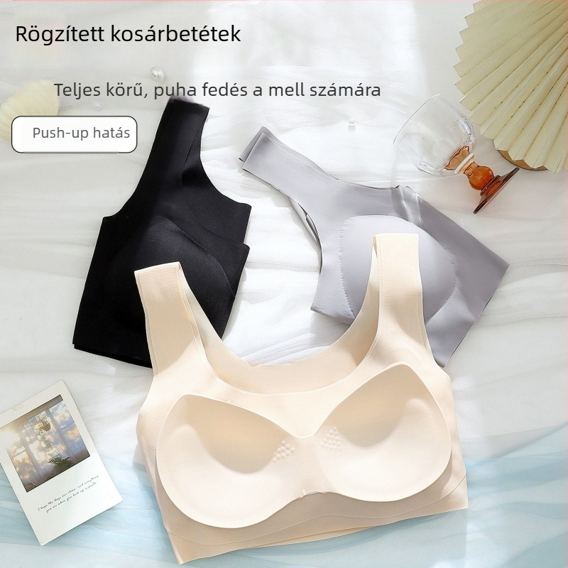 Női varrat nélküli, vezeték nélküli melltartó, topp-stílusú, fix kosár, közepes formájú kosár, Ice Silk nejlon, plusz méret