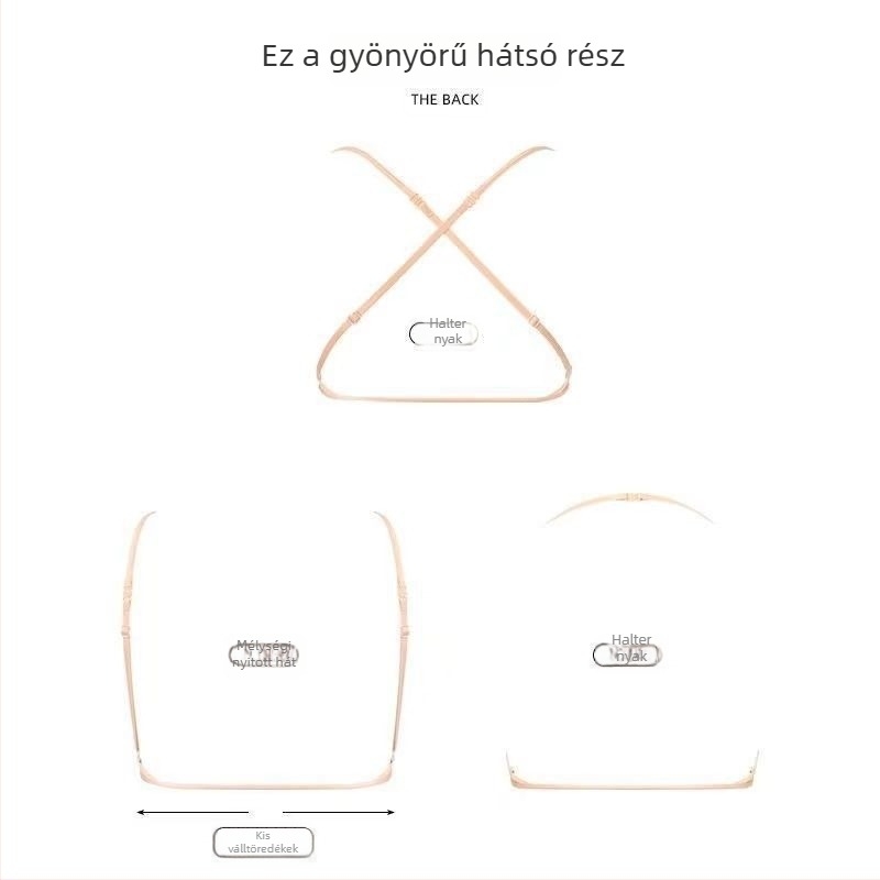 Elöl záródó melltartó, keresztpántos halter nyakú, hátsó rész nélküli, vezeték nélküli, pamut anyag