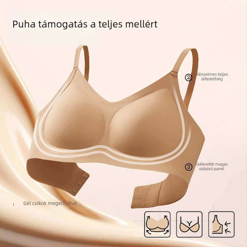 Jelly-sávos melltartó, hát mögötti három sor záródással, push-up kis melltartás számára, puha támasz, varrás nélküli formázás, 3/4 kosár, női fehérnemű