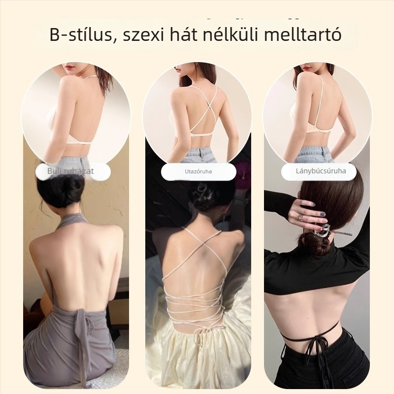 Varrásmentes, hát nélküli melltartó, leválasztható halter vállpánttal, 3/4 kosár méretű formázott kosarak, nylon anyag