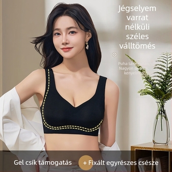 Vest-stílusú, vezeték nélküli push-up melltartó, varrat nélküli, vékony formázott kosarak, nylon anyagú külső és nylon bélés, rögzített kettős vállpántok
