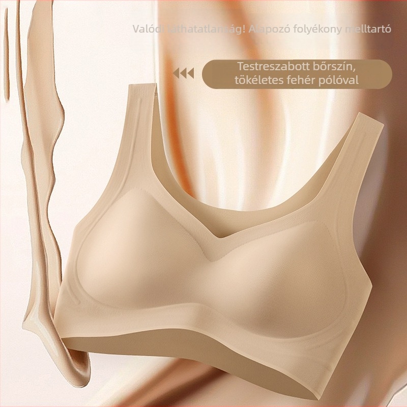 Vest-stílusú, vezeték nélküli push-up melltartó, varrat nélküli, vékony formázott kosarak, nylon anyagú külső és nylon bélés, rögzített kettős vállpántok