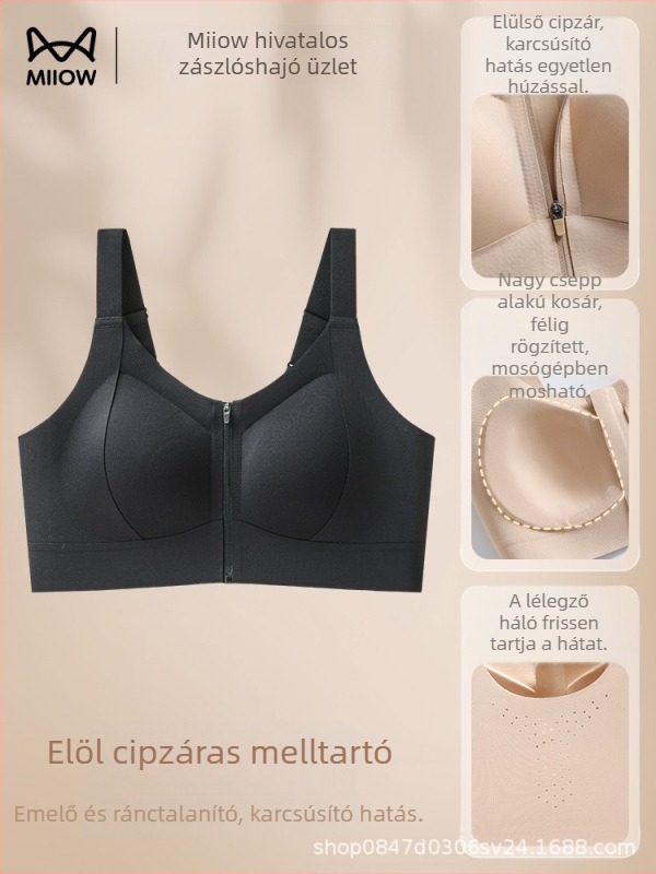 Elöl cipzárral és elől patenttal ellátott melltartó, vizuálisan kicsinyíti nagy kebleket — vékony nyári modell