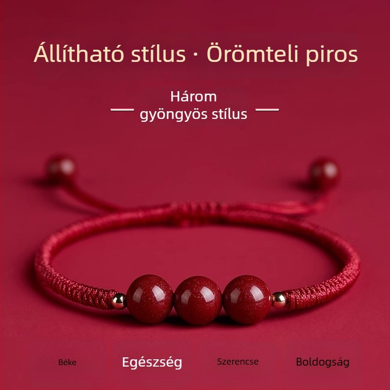 Vörös zsinóros karkötő, természetes cinóber, egyszerű stílus gyerekeknek és nőknek