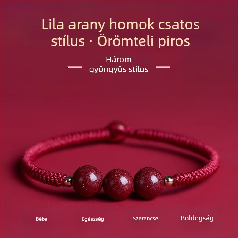 Vörös zsinóros karkötő, természetes cinóber, egyszerű stílus gyerekeknek és nőknek
