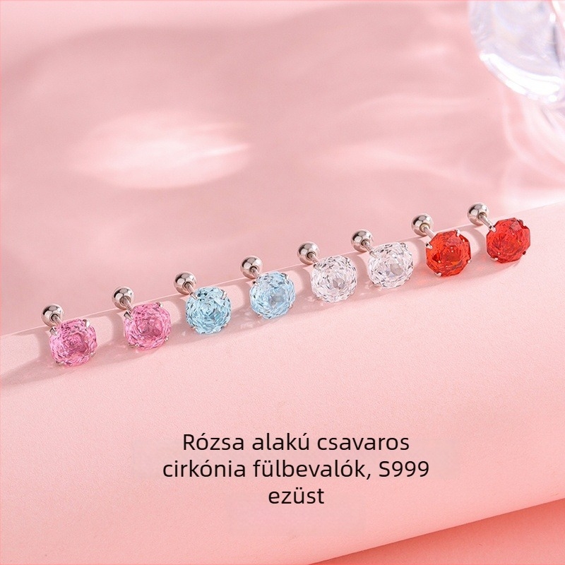 Csavaros fülbevaló, rózsavágású cirkón, sterling ezüst, geometriai forma, könnyed luxus stílus, nőknek
