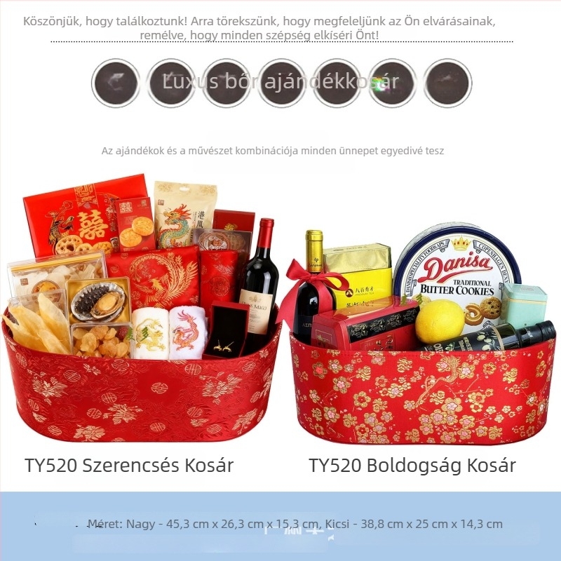 2026 Vintage Esküvői Ajándék Kosár Brokád Szövetből, Gyümölcs Kosár, Elegáns Újévi Csomagolás