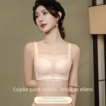 Csipkés bandeau melltartó, pánt nélküli, légáteresztő, drót nélküli, formázó és oldalsó támasztó