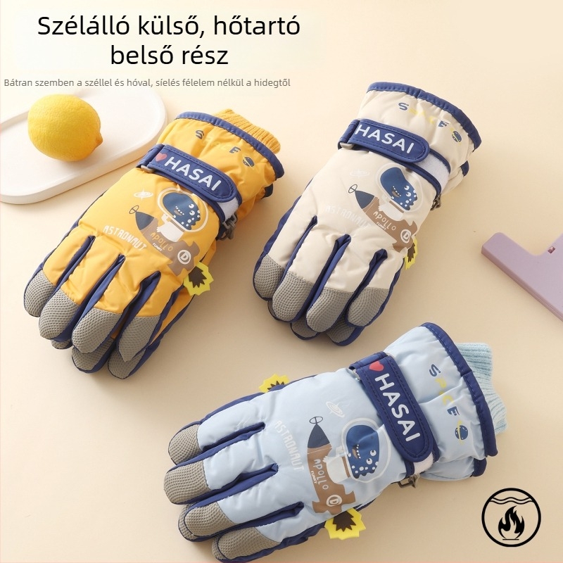 Gyerek síkesztyűk - fleece bélés, vastag meleg, csúszásmentes, érintőképernyő-kompatibilis, osztott ujjak, 7–12 éveseknek