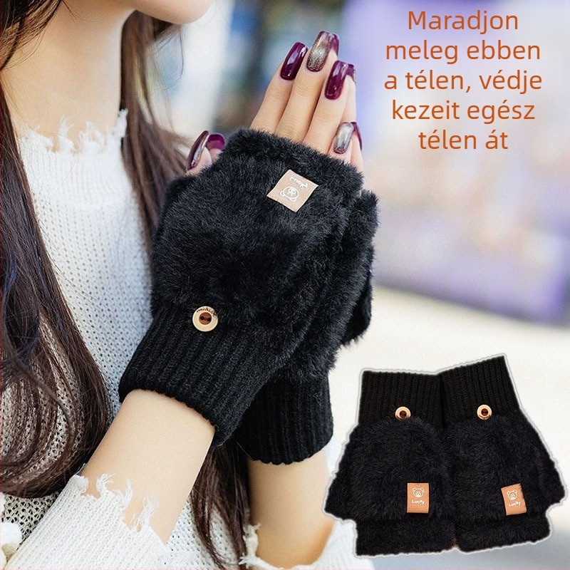 Női félujjas kötött kesztyű, műkaszmir hatású, melegen tartó