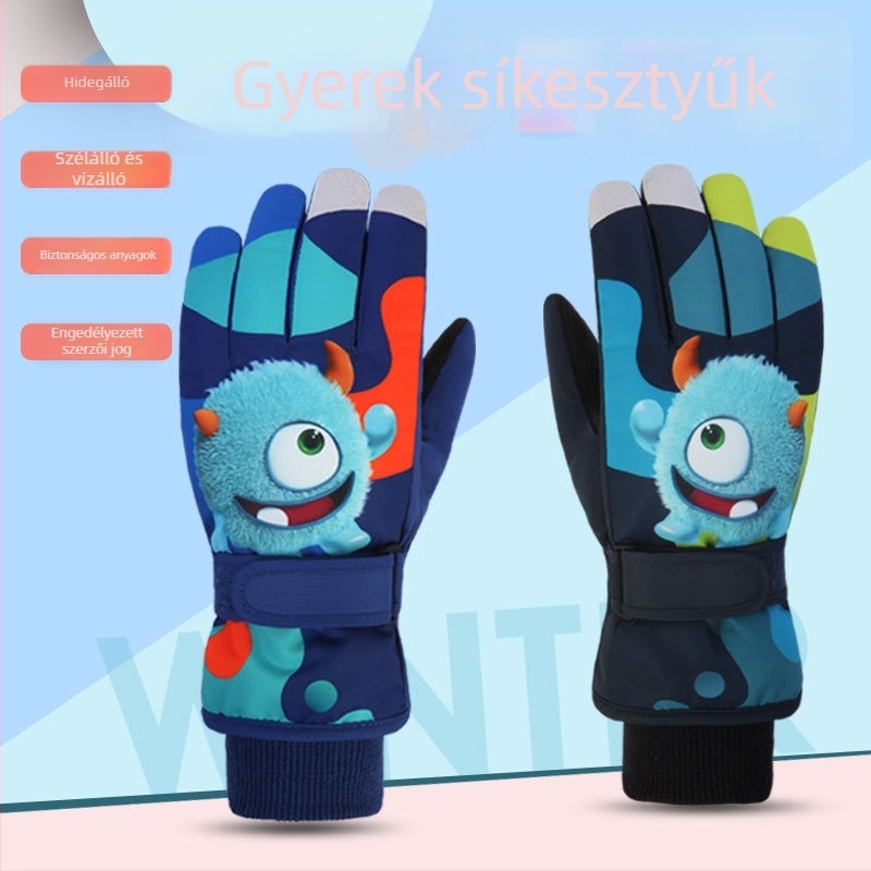Gyerekek téli síkesztyűi fleece bélésű, vízálló, csúszásmentes, karikatúra mintával, fiúknak és lányoknak, 2–13 évesek
