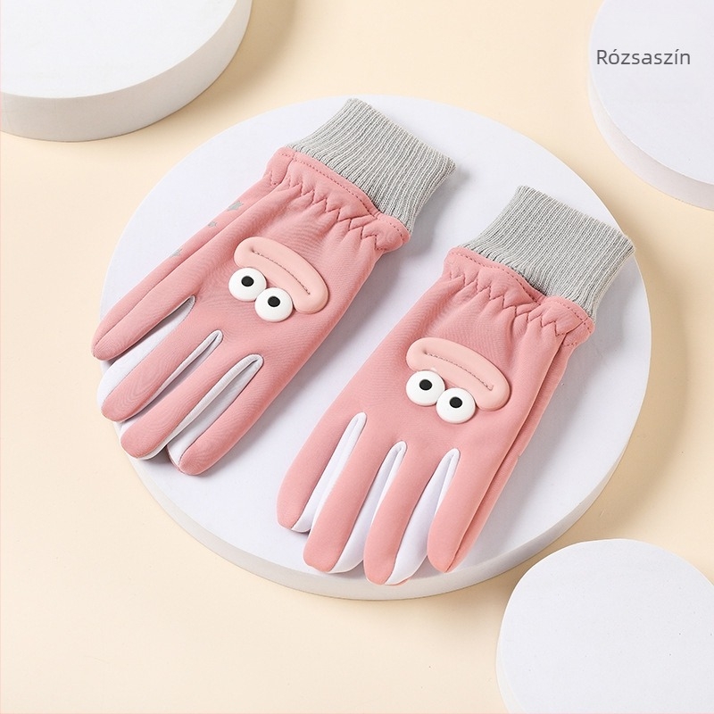 Gyerek téli kesztyű – nylon, meleg, cartoon minta, ujjas kesztyű, 6–10 éveseknek