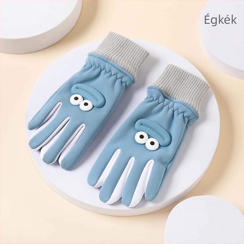 Gyerek téli kesztyű – nylon, meleg, cartoon minta, ujjas kesztyű, 6–10 éveseknek