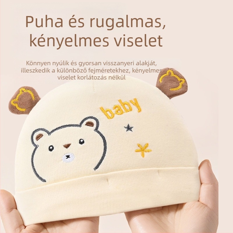 Újszülött baba sapka – dupla rétegű, vastag pamut, puha, lélegző, meleg, 0–6 hónap, ősz-tél