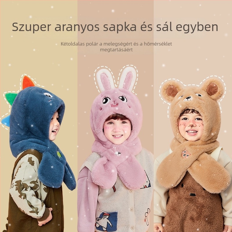 Lemon Baby gyerek téli sapkája integrált fülvédővel és sállal