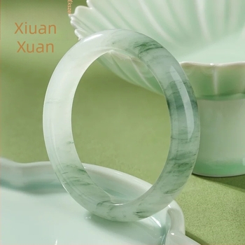 Természetes Tian Shan zöld jade karkötő, jégszerű lebegő virágokkal, kiváló minőségű jég jade karkötő, erdő-stílusú ajándék