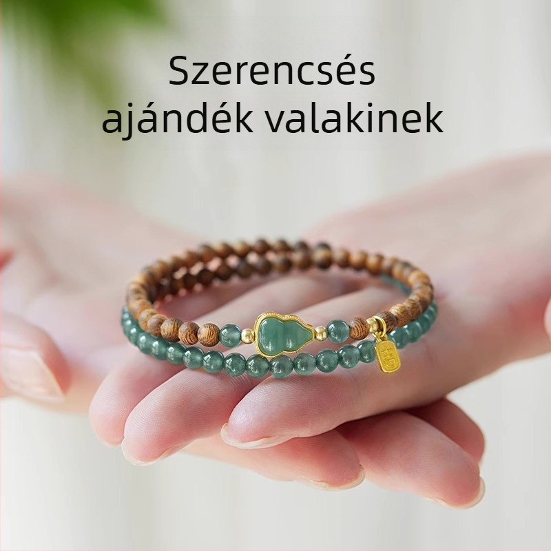 Sztár-stílusú karkötő: természetes kék víz jáde és illatos fa karkötő nőknek — ajándék