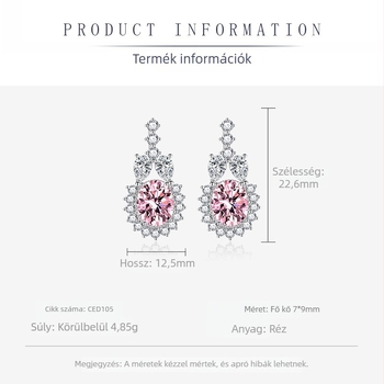 Oval European–American ékszerszett cirkóniával: fülbevaló, gyűrű és medál, réz alapanyag, elektroplakolás, O-lánc