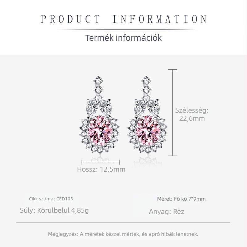 Oval European–American ékszerszett cirkóniával: fülbevaló, gyűrű és medál, réz alapanyag, elektroplakolás, O-lánc