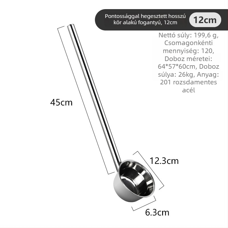 Kevan rozsdamentes acélból készült vízmerőkanál, integrált mélyített hosszú nyele