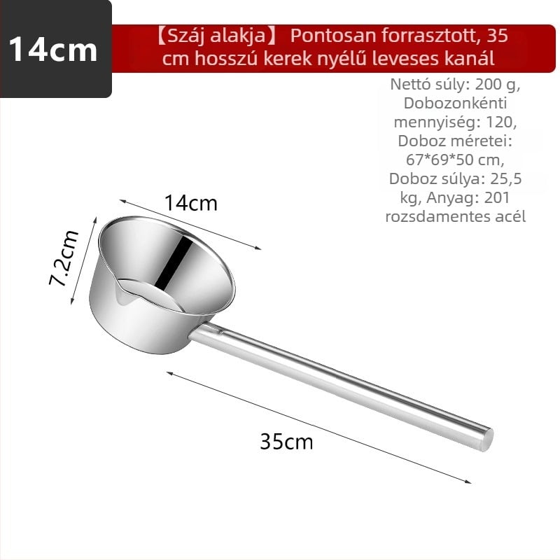 Kevan rozsdamentes acélból készült vízmerőkanál, integrált mélyített hosszú nyele