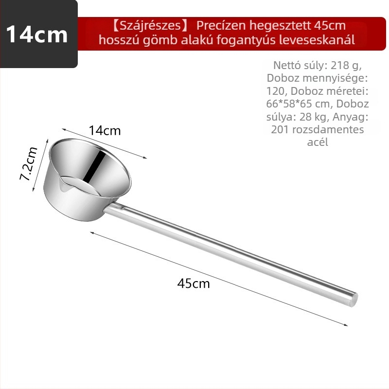 Kevan rozsdamentes acélból készült vízmerőkanál, integrált mélyített hosszú nyele