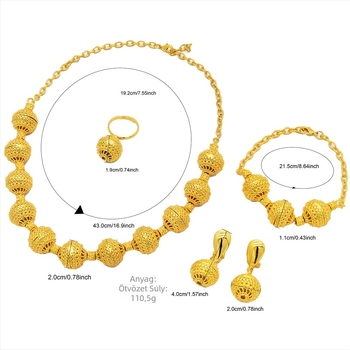 Ötvözetből készült ékszerszett kör alakú gyöngy medállal, fülbevalók és kéz- lánccal – elektroplattált, női, könnyű luxus stílus