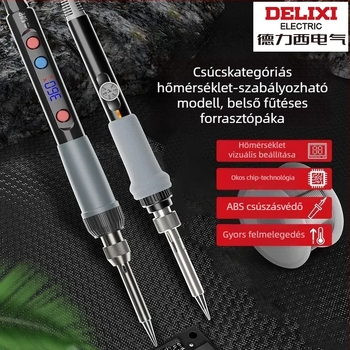 Delixi forrasztóvas belső fűtésű – otthoni készlet, állítható hőmérséklet, kerámiás fűtőelem, forrasztáshoz, desolderinghez és pirográfiához