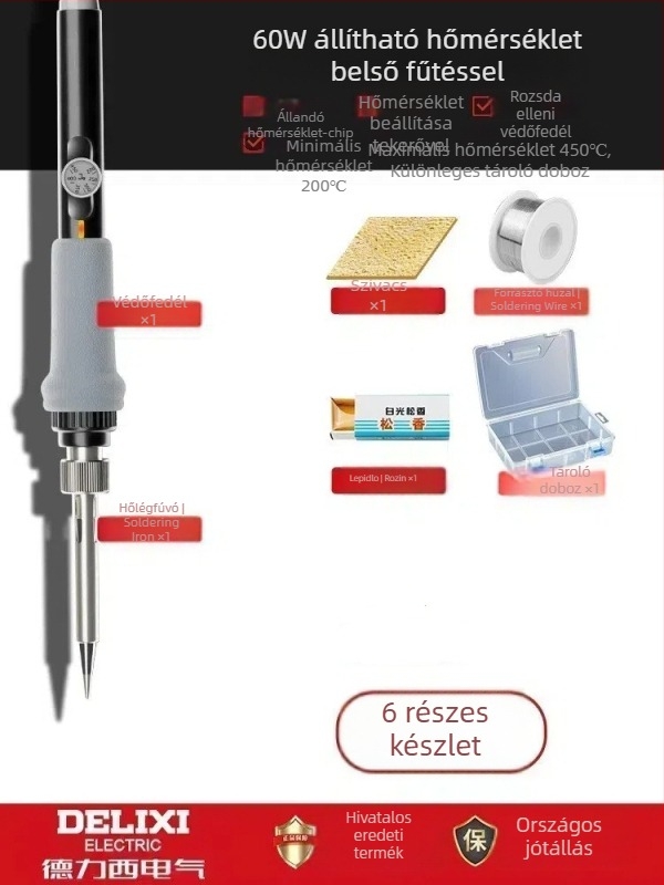 Delixi forrasztóvas belső fűtésű – otthoni készlet, állítható hőmérséklet, kerámiás fűtőelem, forrasztáshoz, desolderinghez és pirográfiához